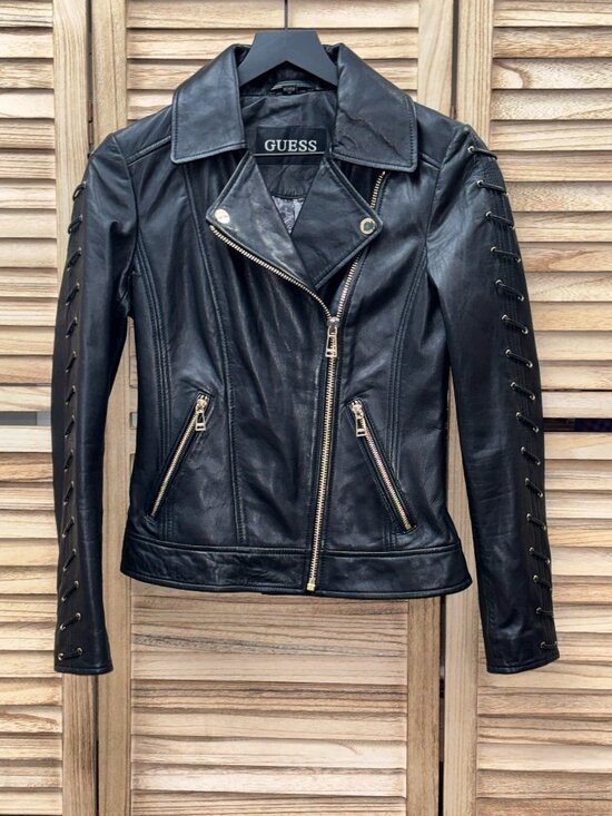 Guess Jackets & Blazers - Guess Black Genuine Leather Gold Hardware Moto Jacket – Size XSmall